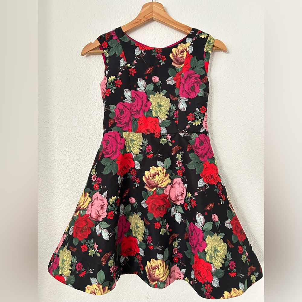 BAKER BY TED BAKER Floral Black Dress Girls SZ 10 NEON FUCHSIA/MULTI COLOR